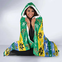 Gabon Christmas Hooded Blanket with Black Panthers Carrying Tree and Green Yellow Snowflake Pattern - Wonder Print Shop