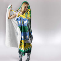Gabon Christmas Hooded Blanket with Black Panthers Carrying Tree and Green Yellow Snowflake Pattern - Wonder Print Shop