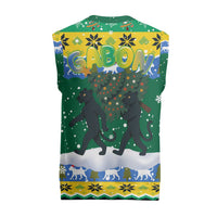 Gabon Christmas Knitted V-Neck Vest with Black Panthers Carrying Tree and Green Yellow Snowflake Pattern - Wonder Print Shop