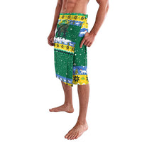 Gabon Christmas Lavalava with Black Panthers Carrying Tree and Green Yellow Snowflake Pattern - Wonder Print Shop