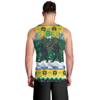 Gabon Christmas Men Tank Top with Black Panthers Carrying Tree and Green Yellow Snowflake Pattern - Wonder Print Shop