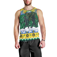 Gabon Christmas Men Tank Top with Black Panthers Carrying Tree and Green Yellow Snowflake Pattern - Wonder Print Shop
