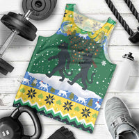 Gabon Christmas Men Tank Top with Black Panthers Carrying Tree and Green Yellow Snowflake Pattern - Wonder Print Shop