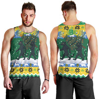 Gabon Christmas Men Tank Top with Black Panthers Carrying Tree and Green Yellow Snowflake Pattern - Wonder Print Shop