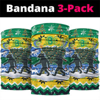 Gabon Christmas Neck Gaiter with Black Panthers Carrying Tree and Green Yellow Snowflake Pattern - Wonder Print Shop