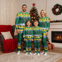 Gabon Christmas Pajama Set with Black Panthers Carrying Tree and Green Yellow Snowflake Pattern - Wonder Print Shop