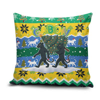 Gabon Christmas Pillow Cover with Black Panthers Carrying Tree and Green Yellow Snowflake Pattern - Wonder Print Shop