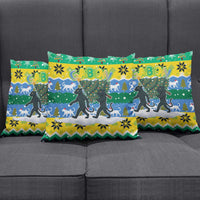 Gabon Christmas Pillow Cover with Black Panthers Carrying Tree and Green Yellow Snowflake Pattern - Wonder Print Shop