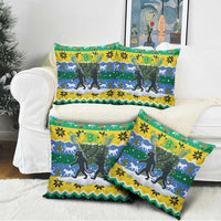 Gabon Christmas Pillow Cover with Black Panthers Carrying Tree and Green Yellow Snowflake Pattern - Wonder Print Shop