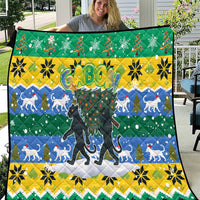 Gabon Christmas Quilt with Black Panthers Carrying Tree and Green Yellow Snowflake Pattern - Wonder Print Shop