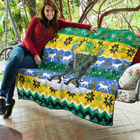 Gabon Christmas Quilt with Black Panthers Carrying Tree and Green Yellow Snowflake Pattern - Wonder Print Shop