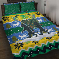 Gabon Christmas Quilt Bed Set with Black Panthers Carrying Tree and Green Yellow Snowflake Pattern - Wonder Print Shop