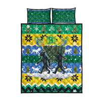 Gabon Christmas Quilt Bed Set with Black Panthers Carrying Tree and Green Yellow Snowflake Pattern - Wonder Print Shop