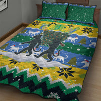 Gabon Christmas Quilt Bed Set with Black Panthers Carrying Tree and Green Yellow Snowflake Pattern - Wonder Print Shop