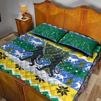 Gabon Christmas Quilt Bed Set with Black Panthers Carrying Tree and Green Yellow Snowflake Pattern - Wonder Print Shop