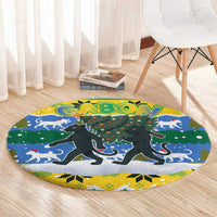 Gabon Christmas Round Carpet with Black Panthers Carrying Tree and Green Yellow Snowflake Pattern - Wonder Print Shop