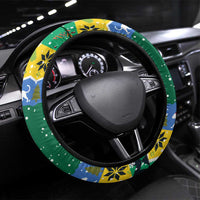 Gabon Christmas Steering Wheel Cover with Black Panthers Carrying Tree and Green Yellow Snowflake Pattern - Wonder Print Shop