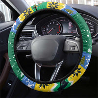 Gabon Christmas Steering Wheel Cover with Black Panthers Carrying Tree and Green Yellow Snowflake Pattern - Wonder Print Shop