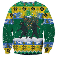 Gabon Christmas Sweatshirt with Black Panthers Carrying Tree and Green Yellow Snowflake Pattern - Wonder Print Shop