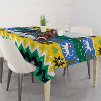 Gabon Christmas Tablecloth with Black Panthers Carrying Tree and Green Yellow Snowflake Pattern - Wonder Print Shop