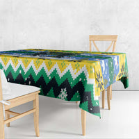 Gabon Christmas Tablecloth with Black Panthers Carrying Tree and Green Yellow Snowflake Pattern - Wonder Print Shop