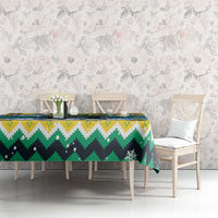 Gabon Christmas Tablecloth with Black Panthers Carrying Tree and Green Yellow Snowflake Pattern - Wonder Print Shop