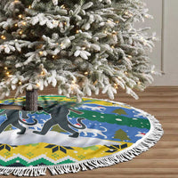 Gabon Christmas Tree Skirt with Black Panthers Carrying Tree and Green Yellow Snowflake Pattern - Wonder Print Shop