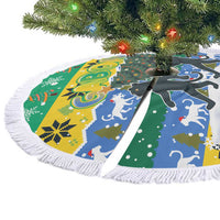 Gabon Christmas Tree Skirt with Black Panthers Carrying Tree and Green Yellow Snowflake Pattern - Wonder Print Shop
