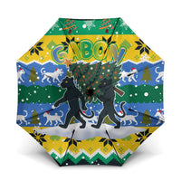 Gabon Christmas Umbrella with Black Panthers Carrying Tree and Green Yellow Snowflake Pattern - Wonder Print Shop