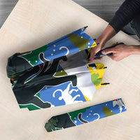 Gabon Christmas Umbrella with Black Panthers Carrying Tree and Green Yellow Snowflake Pattern - Wonder Print Shop