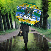 Gabon Christmas Umbrella with Black Panthers Carrying Tree and Green Yellow Snowflake Pattern - Wonder Print Shop