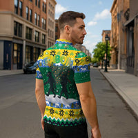 Gabon Christmas Zipper Polo Shirt with Black Panthers Carrying Tree and Green Yellow Snowflake Pattern - Wonder Print Shop