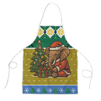 Gabon Christmas Apron with Pixel Art Elephant Santa Christmas Tree and Flag Colors Pattern - Wonder Print Shop