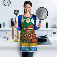 Gabon Christmas Apron with Pixel Art Elephant Santa Christmas Tree and Flag Colors Pattern - Wonder Print Shop