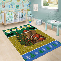 Gabon Christmas Area Rug with Pixel Art Elephant Santa Christmas Tree and Flag Colors Pattern - Wonder Print Shop