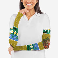 Gabon Christmas Arm Sleeves with Pixel Art Elephant Santa Christmas Tree and Flag Colors Pattern - Wonder Print Shop