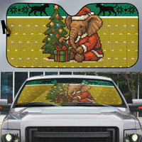 Gabon Christmas Auto Sun Shade with Pixel Art Elephant Santa Christmas Tree and Flag Colors Pattern - Wonder Print Shop