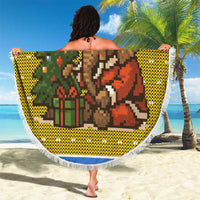 Gabon Christmas Beach Blanket with Pixel Art Elephant Santa Christmas Tree and Flag Colors Pattern - Wonder Print Shop