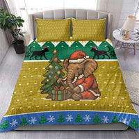Gabon Christmas Bedding Set with Pixel Art Elephant Santa Christmas Tree and Flag Colors Pattern - Wonder Print Shop
