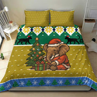 Gabon Christmas Bedding Set with Pixel Art Elephant Santa Christmas Tree and Flag Colors Pattern - Wonder Print Shop