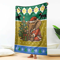 Gabon Christmas Blanket with Pixel Art Elephant Santa Christmas Tree and Flag Colors Pattern - Wonder Print Shop