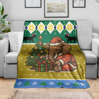 Gabon Christmas Blanket with Pixel Art Elephant Santa Christmas Tree and Flag Colors Pattern - Wonder Print Shop