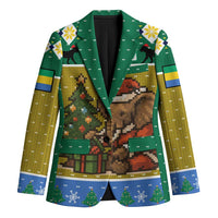 Gabon Christmas Blazer with Pixel Art Elephant Santa Christmas Tree and Flag Colors Pattern - Wonder Print Shop