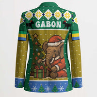 Gabon Christmas Blazer with Pixel Art Elephant Santa Christmas Tree and Flag Colors Pattern - Wonder Print Shop
