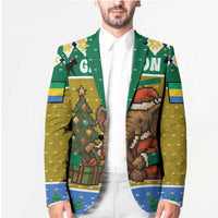 Gabon Christmas Blazer with Pixel Art Elephant Santa Christmas Tree and Flag Colors Pattern - Wonder Print Shop