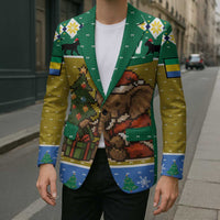 Gabon Christmas Blazer with Pixel Art Elephant Santa Christmas Tree and Flag Colors Pattern - Wonder Print Shop