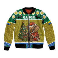 Gabon Christmas Bomber Jacket with Pixel Art Elephant Santa Christmas Tree and Flag Colors Pattern - Wonder Print Shop