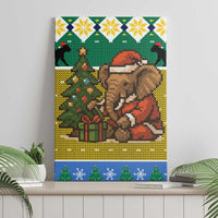 Gabon Christmas Canvas Wall Art with Pixel Art Elephant Santa Christmas Tree and Flag Colors Pattern - Wonder Print Shop