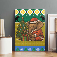 Gabon Christmas Canvas Wall Art with Pixel Art Elephant Santa Christmas Tree and Flag Colors Pattern - Wonder Print Shop