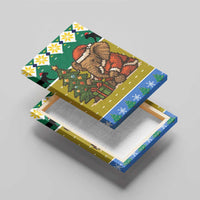 Gabon Christmas Canvas Wall Art with Pixel Art Elephant Santa Christmas Tree and Flag Colors Pattern - Wonder Print Shop